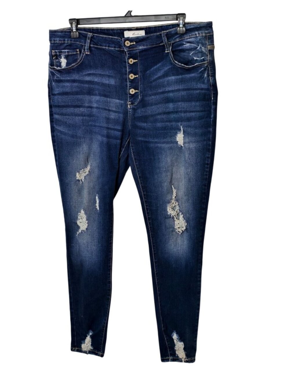 KanCan Womens 3X Curvy Jeans Distressed High-Rise Button Fly Skinny Frayed Hem
